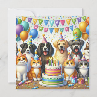 happy birthday cats and dogs card