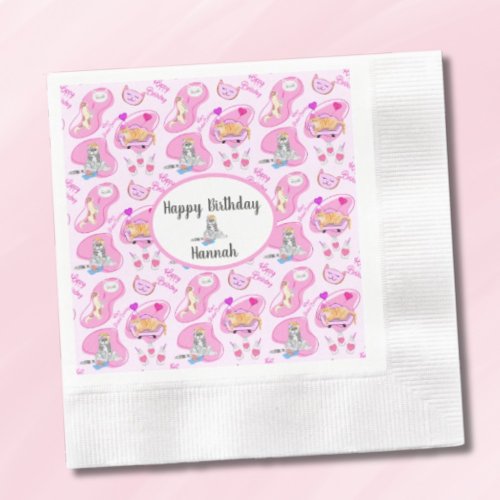 Happy Birthday Cats Have A Party Name Napkins