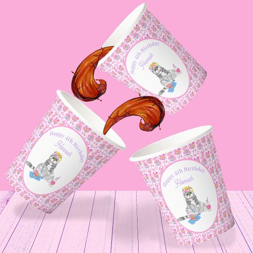 Happy Birthday Cats Have A Party Name Paper Cups