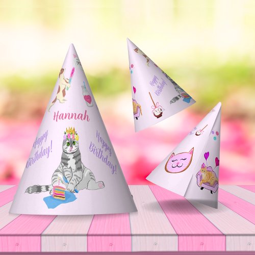 Happy Birthday Cats Have A Party Name Party Hat