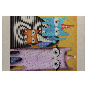 Happy Birthday Cats Linen Fabric