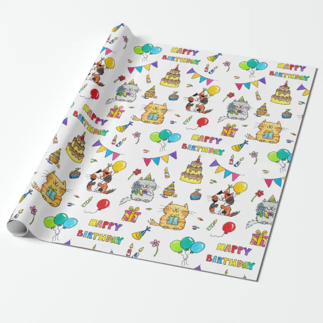 Happy Birthday Cats wrapping paper by Nicole Janes Zazzle