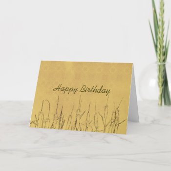 Happy Birthday Cattails Pen And Ink Art Drawing Card by CountryGarden at Zazzle