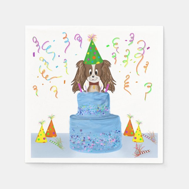 Happy Birthday Cavalier King Charles Cake Napkins (Front)