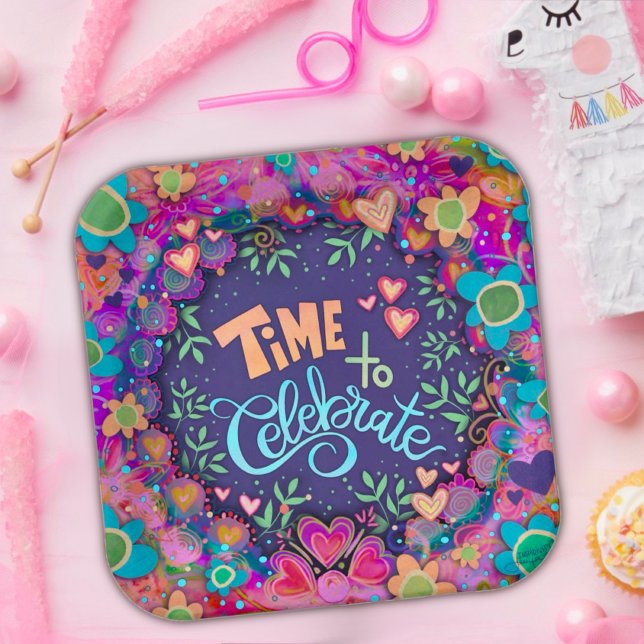 Happy Birthday Celebrate Fun Colorful Floral Paper Plates (Creator Uploaded)