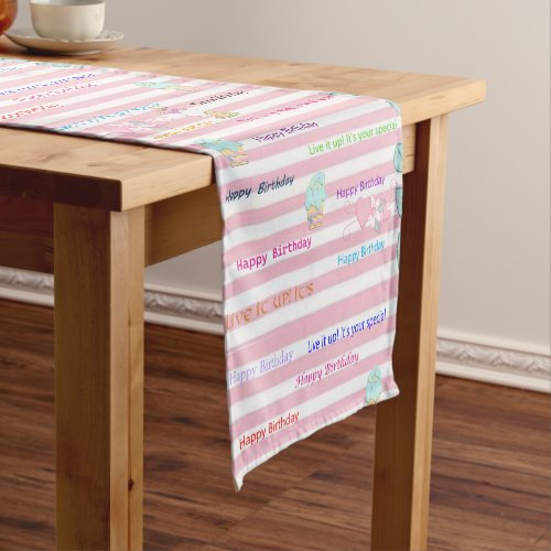 Happy Birthday Celebrate Pink Short Table Runner