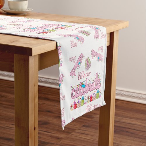 Happy Birthday Celebrate Pink Short Table Runner