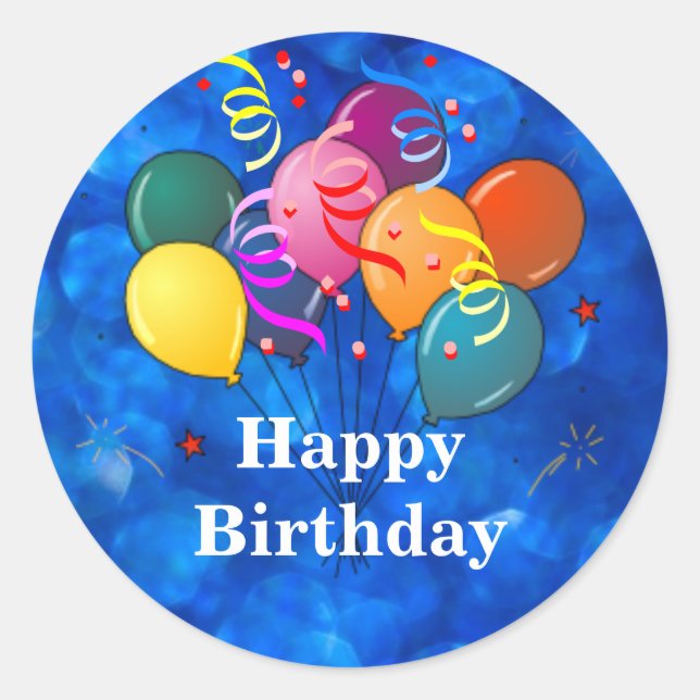 "Happy Birthday," Celebration Balloons Classic Rou Classic Round Sticker (Front)