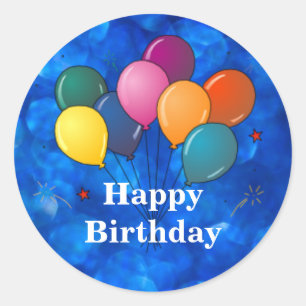 "Happy Birthday," Celebration Balloons Classic Round Sticker