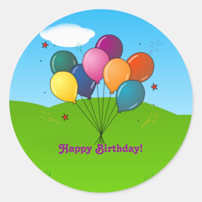 Happy Birthday! Celebration Balloons Classic Round Sticker (Front)