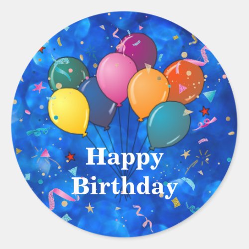 Happy Birthday Celebration Balloons Confetti Classic Round Sticker