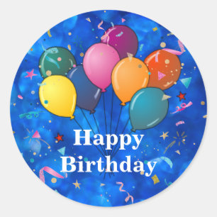 "Happy Birthday," Celebration Balloons, Confetti, Classic Round Sticker