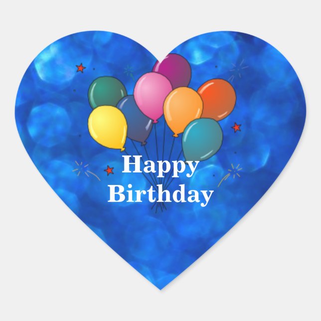 "Happy Birthday," Celebration Balloons Heart Sticker (Front)