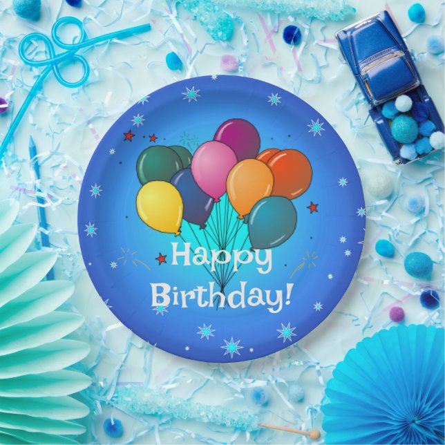 Happy Birthday celebration balloons, Paper Plates (Party)