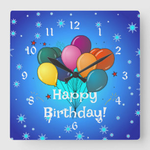 Happy Birthday celebration balloons, Square Wall Clock