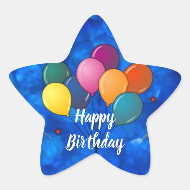 Happy Birthday Celebration Balloons Star Sticker (Front)