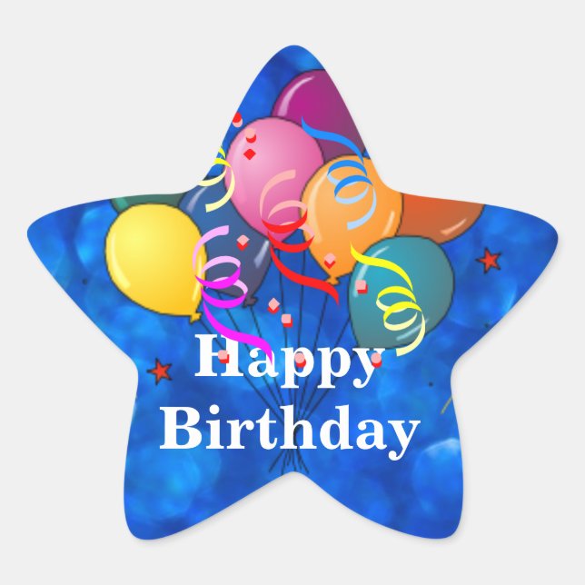 "Happy Birthday," Celebration Balloons, Star Sticker (Front)