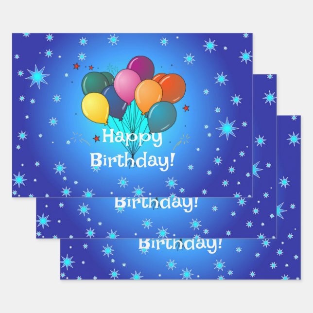 Happy Birthday Celebration Balloons Wrapping Paper Sheets (Set)