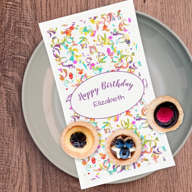 Happy Birthday Celebration Colorful Confetti Toss Paper Guest Towels (Creator Uploaded)