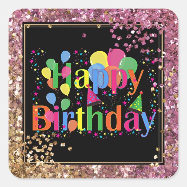 Happy Birthday celebration glitter Square Sticker (Front)