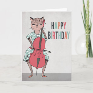 Happy Birthday - Cello Playing Cat Card