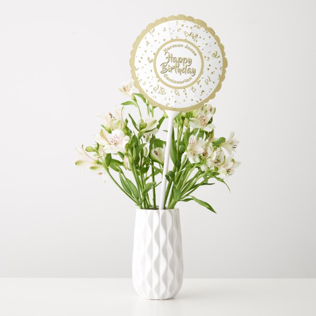 Happy Birthday, Centenarian, Gold and White Balloon (Vase)