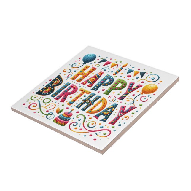 Happy Birthday Ceramic Tile (Side)