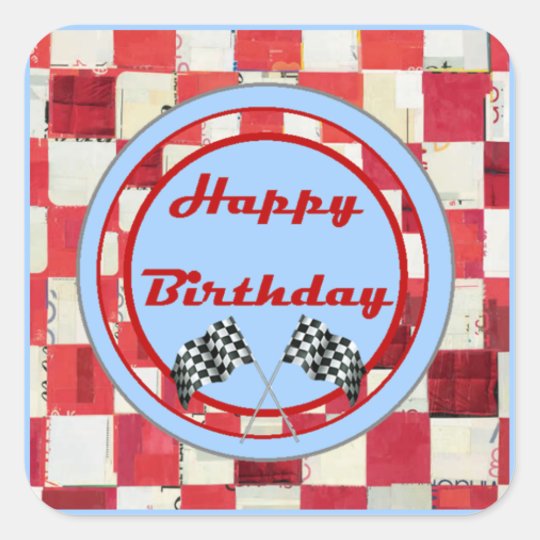 Happy Birthday checkered flag sticker | Zazzle.com