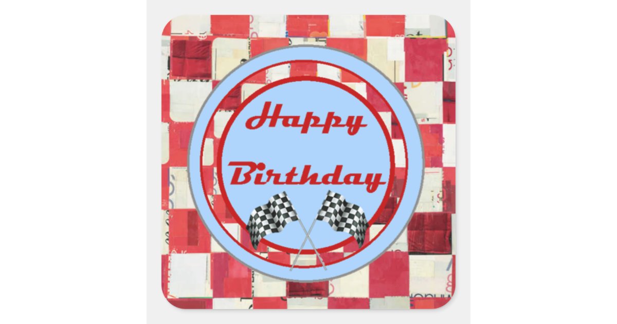 Happy Birthday checkered flag sticker | Zazzle.com