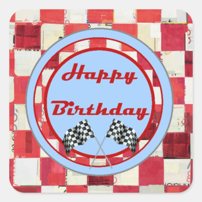 Happy Birthday checkered flag sticker | Zazzle.com