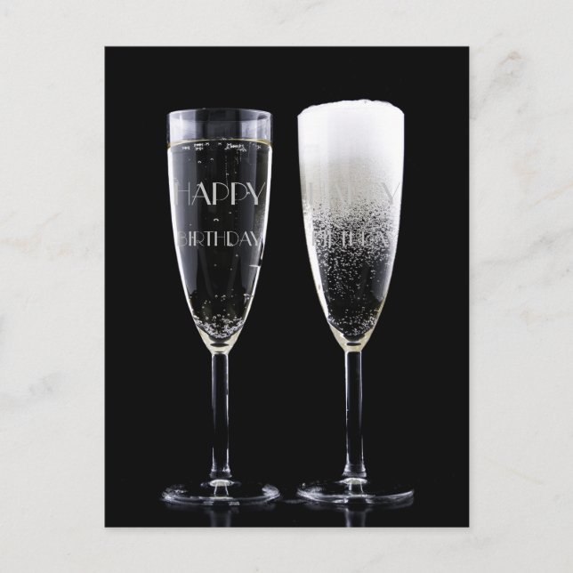 Happy Birthday Cheers Champagne Flute Two Glasses Postcard (Front)