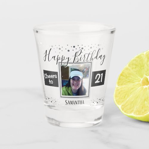 Happy Birthday Cheers to 21 Photo Shot Glass