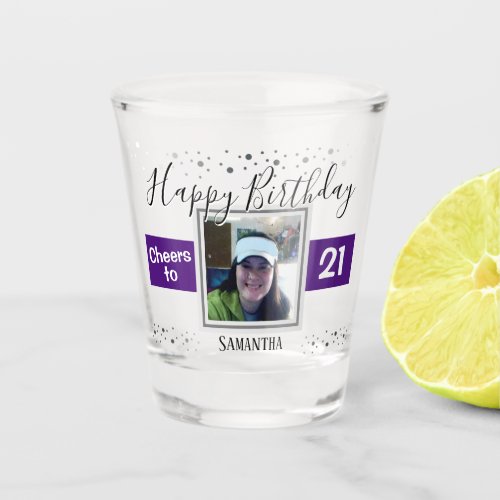 Happy Birthday Cheers to 21 Photo Shot Glass