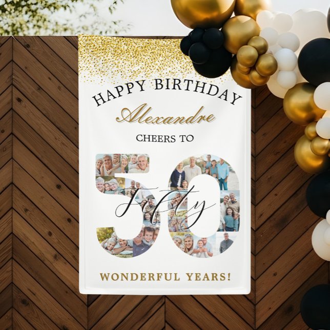 Happy Birthday Cheers To 50 Years Photo Collage Banner (Happy Birthday Cheers To 50 Years Photo Collage Banner)