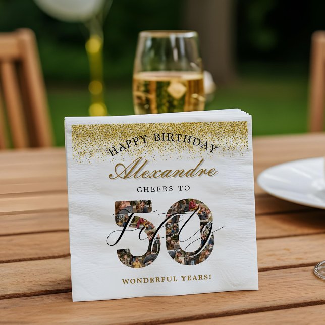 Happy Birthday Cheers To 50 Years Photo Collage Napkins (Happy Birthday Cheers To 50 Years Photo Collage Napkins)