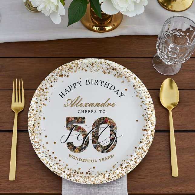 Happy Birthday Cheers To 50 Years Photo Collage Paper Plates (Creator Uploaded)