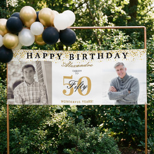 Happy Birthday Cheers To 50 Years Photo Then & Now Banner