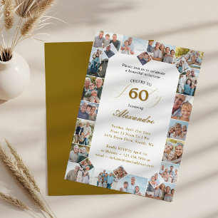 Happy Birthday Cheers To 60 Years Photo Collage Invitation