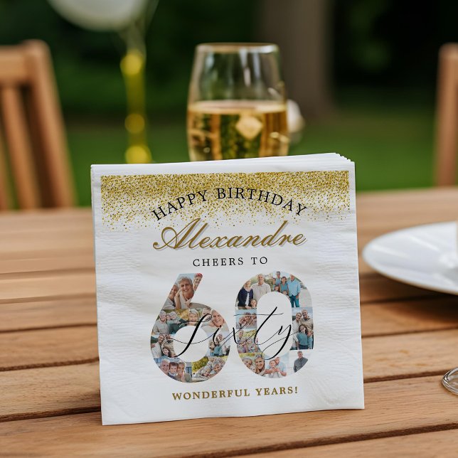 Happy Birthday Cheers To 60 Years Photo Collage Napkins (Happy Birthday Cheers To 60 Years Photo Collage Napkins)
