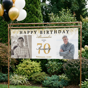 Happy Birthday Cheers To 70 Years Photo Then & Now Banner