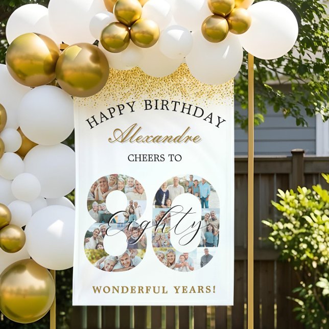 Happy Birthday Cheers To 80 Years Photo Collage Banner (Happy Birthday Cheers To 80 Years Photo Collage Banner)