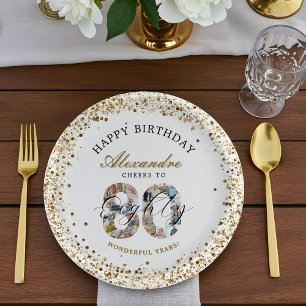  Happy Birthday Cheers To 80 Years Photo Collage Paper Plates