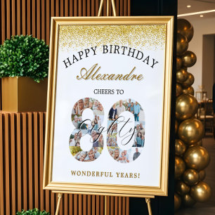 Happy Birthday Cheers To 80 Years Photo Collage Poster