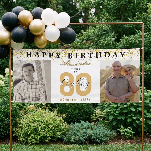 Happy Birthday Cheers To 80 Years Photo Then & Now Banner (Happy Birthday Cheers To 80 Years Photo Then & Now Banner)