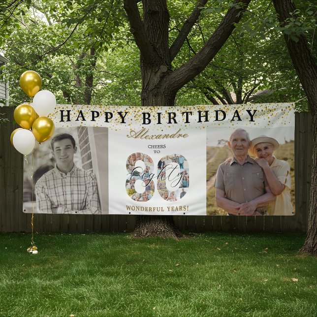 Happy Birthday Cheers To 80 Years Photo Then & Now Banner (Happy Birthday Cheers To 80 Years Photo Then & Now Banner)