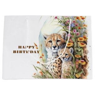 Happy Birthday Cheetah Baby and Mom Large Gift Bag