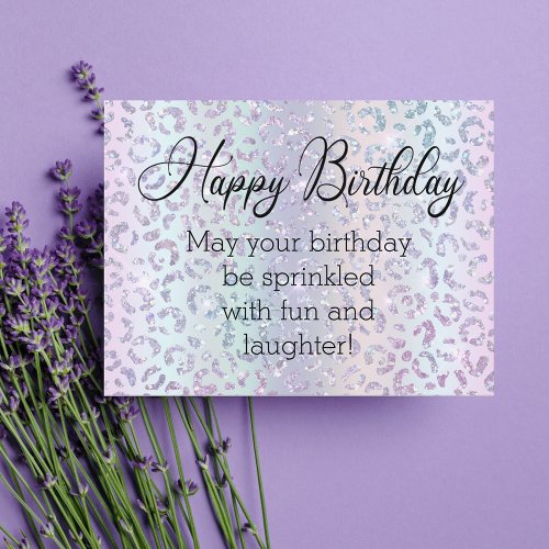 happy birthday chic calligraphy leopard purple  postcard