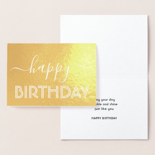 Happy Birthday Chic Script Minimal Glam Gold Real Foil Card