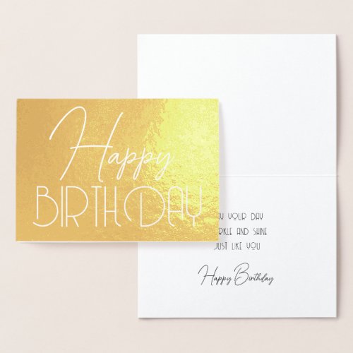 Happy Birthday Chic Script Minimal Glam Silver Foil Card