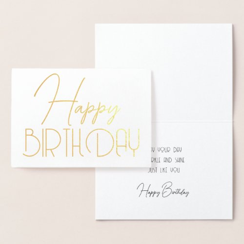 Happy Birthday Chic Script Minimal Glam Silver Foil Card